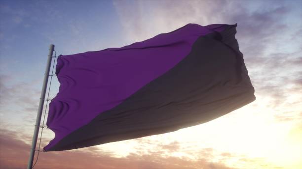istock Anarcha feminism flag waving in the wind, sky and sun background. 3d rendering 1346065911