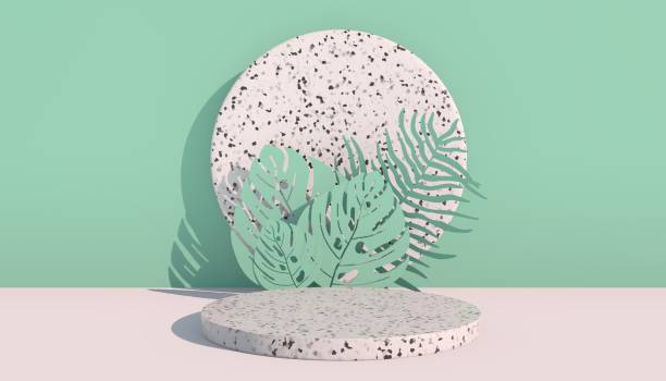 istock Mockup, podium, display with monstera leaves tropical plant background, 3d render 1346066583