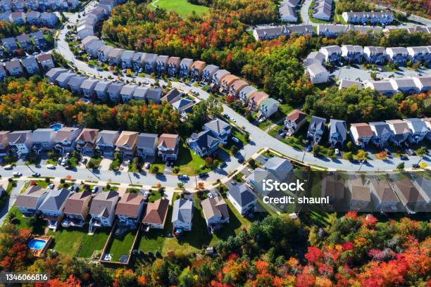 Aerial View Of Suburban Landscape Stock Photo - Download Image Now - Residential District, Mortgage Loan, Residential Building
