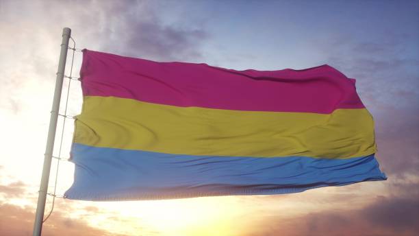 istock Pansexuality pride flag waving in the wind, sky and sun background. 3d rendering 1346067776