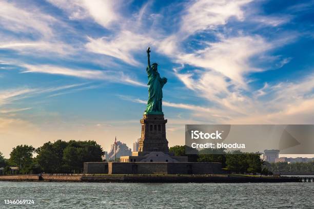 Statue Of Liberty At Sunset Stock Photo - Download Image Now - Architecture, Independence, Liberty Island