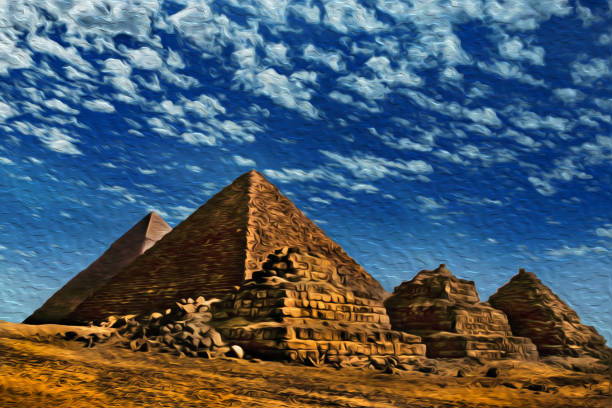 Drawing with a simple pencil sketch of the Egyptian pyramid