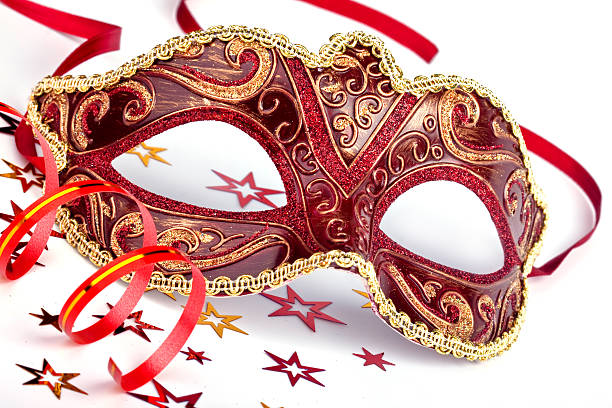 istock Red carnival mask with confetti and streamer 134607527