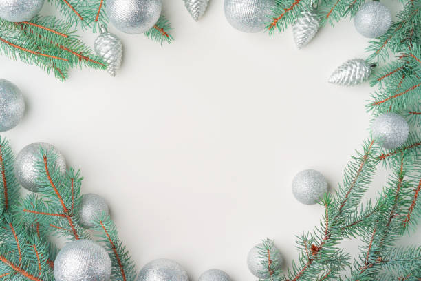 istock Christmas mock up with pine branches on white background, copy space, flatlay 1346076915