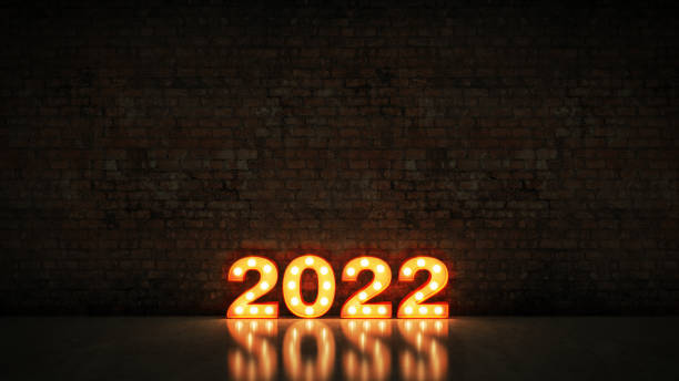 istock marquee light 2022 letter sign, New Year 2022. 3d rendering 1346078150