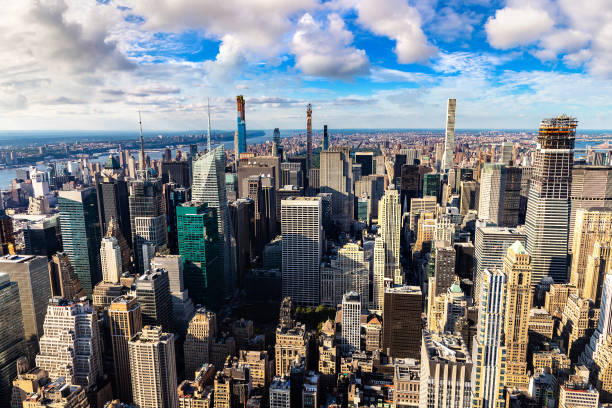 istock Aerial view of Manhattan at sunset 1346078264