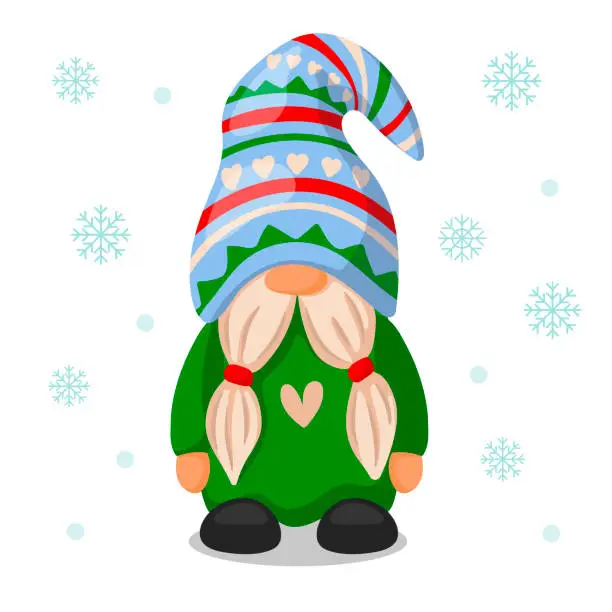 Vector illustration of cute christmas santa gnome elf. cartoon style illustration