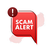 istock Banner with red scam alert. Attention sign. Cyber security icon. Caution warning sign sticker. Flat warning symbol. Vector stock illustration. 1346082851