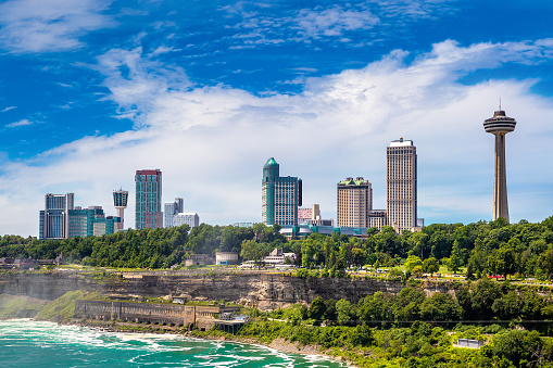 Сanadian riverbank at Niagara falls at Niagara falls, from the American Side