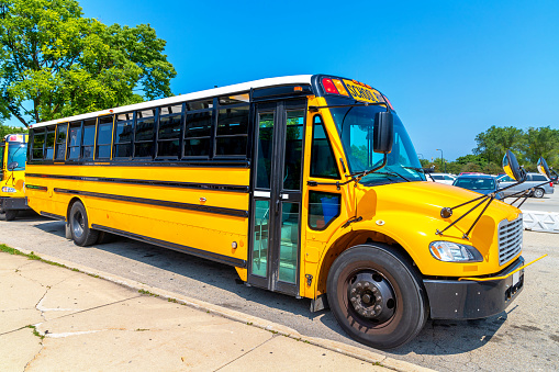 Yellow school bus in Chicago, Illinois, USA