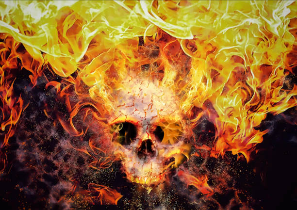 istock Illustration of a skull wrapped in burning flames 1346091668