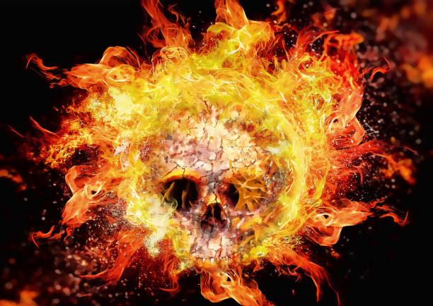 istock Illustration of a skull wrapped in burning flames 1346091692