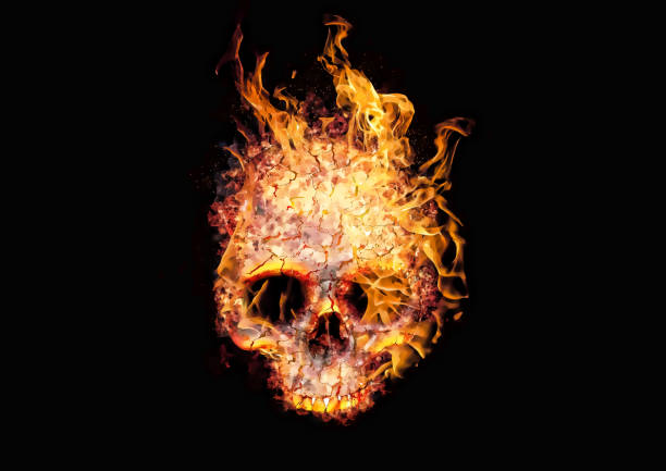 istock Illustration of a skull wrapped in burning flames 1346091699