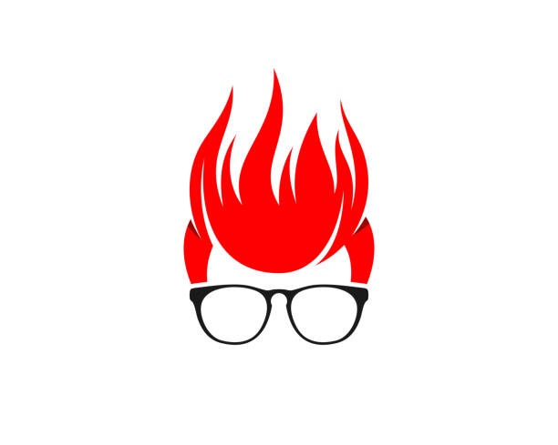 geek boy with fire hairstyle - 火 插圖 幅插畫檔、美工圖案、卡通及圖標