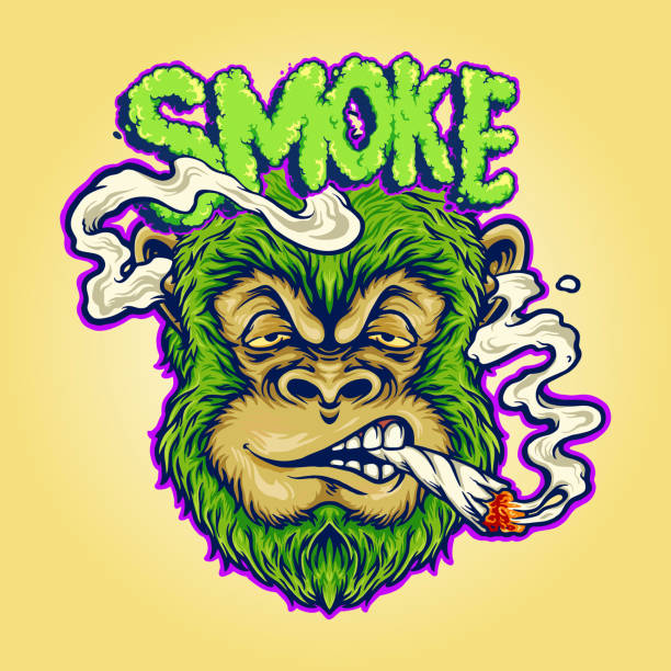 monkey weed joint palenie papierosa ilustracje wektorowe - psychedelic smoke colors green stock illustrations