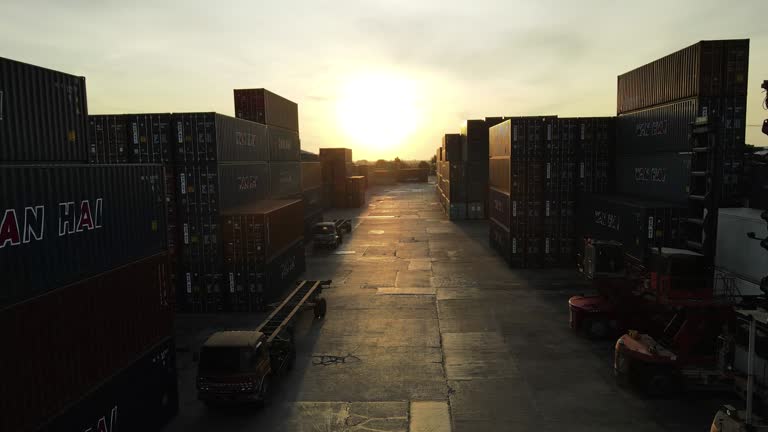 4K Cargo Containers In Shipping Port