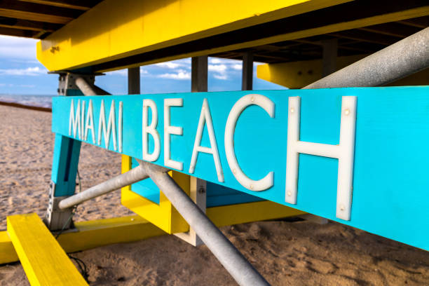 istock Miami Beach sign on Lifeguard tower 1346099344