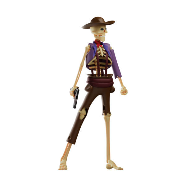 istock Charming 3D Skull Cowboy Cartoon Illustration with a sword 1346101860