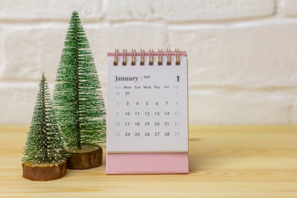 istock Calendar for January 2022 . Desktop calendar on a light background.Hello, 2022. 1346102764