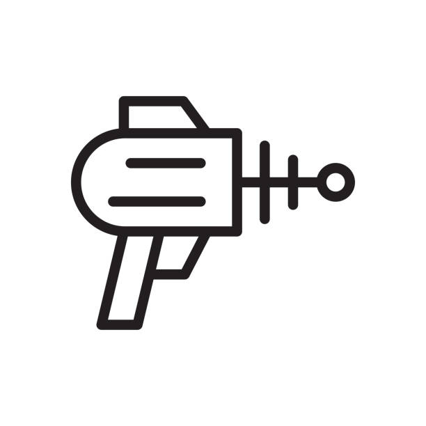 illustrations, cliparts, dessins animés et icônes de icône de ligne de pistolet spatial isolée sur fond blanc - gun handgun silhouette outline