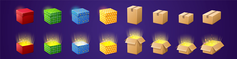 Gift And Cardboard Boxes For Game Gui Design Stock Illustration ...