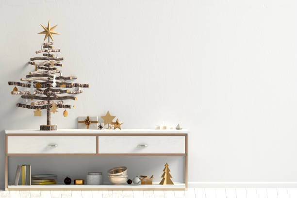 istock Modern Christmas interior with credenza, Scandinavian style. Wall mock up. 3D illustration 1346107729