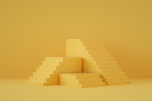 3d rendering of colorful staircase, ladder, podium.  Abstract minimal concept.