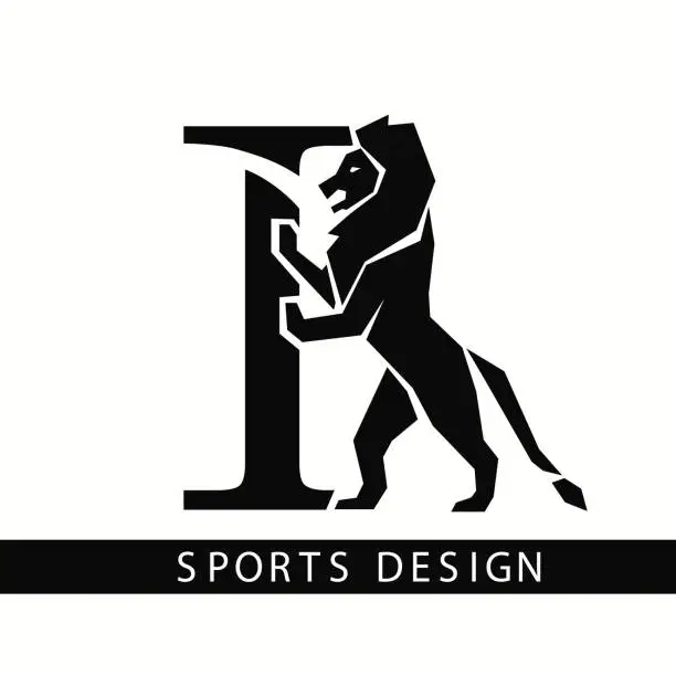 Vector illustration of Letter I with Lion. Sporty Design. Creative Black Logo with Royal Character. Animal Silhouette. Stylish Template for Brand Name, Sports Club, Business Cards, Printing on Clothing. Vector Illustration