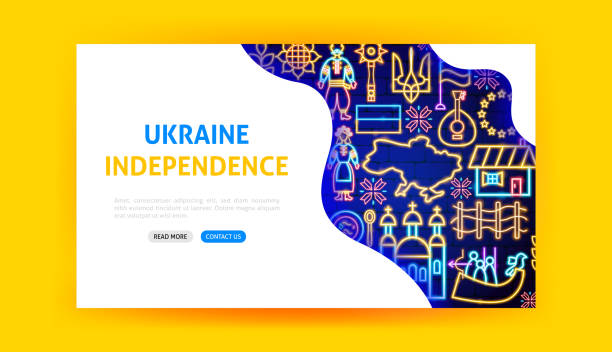 Ukraine Neon Landing Page Ukraine Neon Landing Page. Vector Illustration of Independence Promotion. neon trident stock illustrations