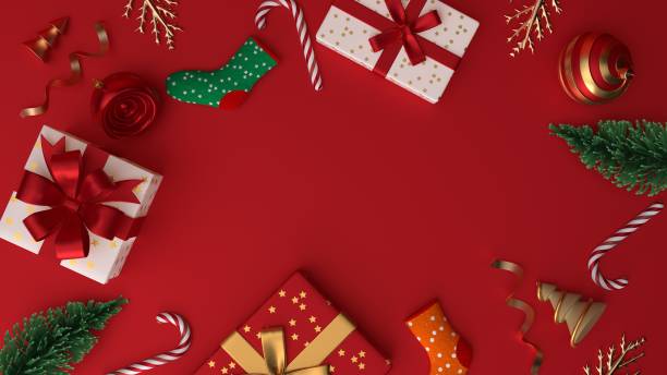 istock Merry Christmas and Happy New Year. Xmas Festive background with realistic objects. Composition shape christmas tree. Holiday elements, 3d render and realism. Greeting card, banner, web poster. 1346115387