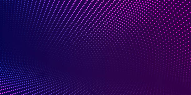 Vector background with color abstract wave dots Vector background with color abstract wave dots. Modern science banner halftone effect purple stock illustrations