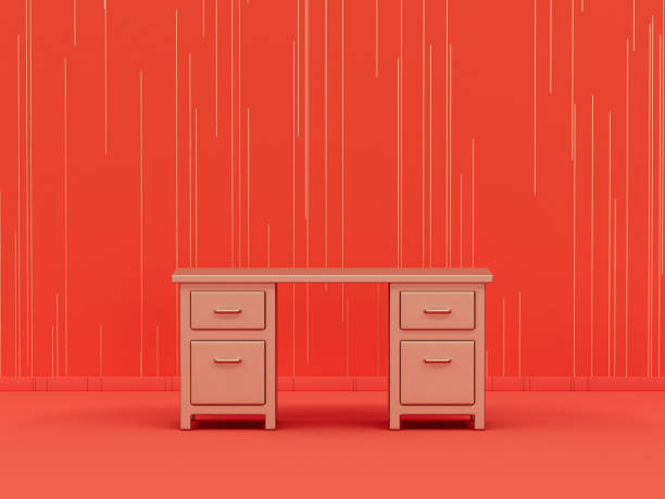 istock monochrome single color metallic gold, a work table desk in orange background interior room with striped pattern, 3d rendering 1346121919