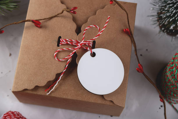 istock Christmas Gift Tags mockup. Round mock up 1346122134