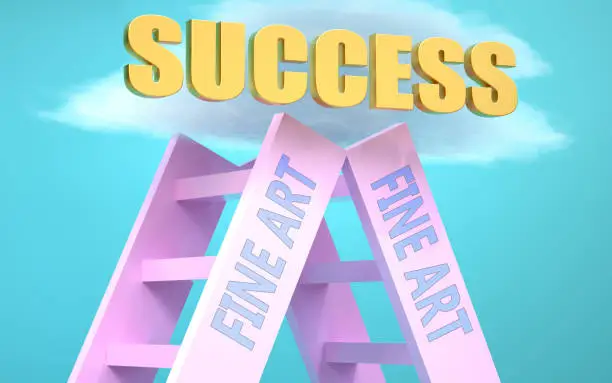 Fine art ladder that leads to success high in the sky, to symbolize that Fine art is a very important factor in reaching success in life and business., 3d illustration.