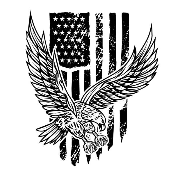istock Eagle on american flag background. Design element for emblem, sign, poster, t shirt. Vector illustration 1346124306