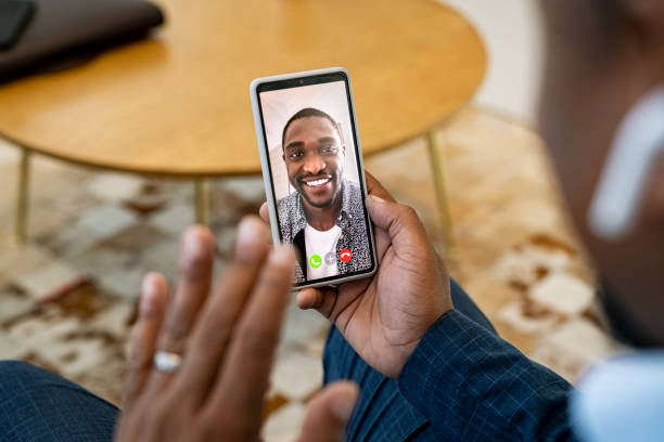 istock Black business man doing video call with colleague 1346125255
