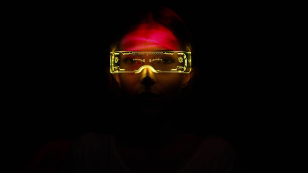 istock Projection on a woman's face wearing futuristic glasses 1346129200