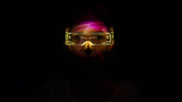istock Projection on a woman's face wearing futuristic glasses 1346129202