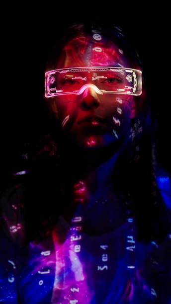 istock Projection on a woman's face wearing futuristic glasses 1346129335