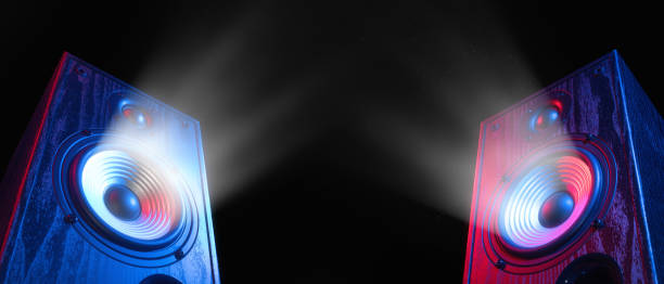 istock Two sound speakers with sound wave. 1346131375