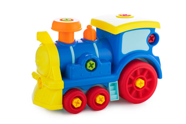 istock Colorful plastic toy train isolated on white background. 1346132753
