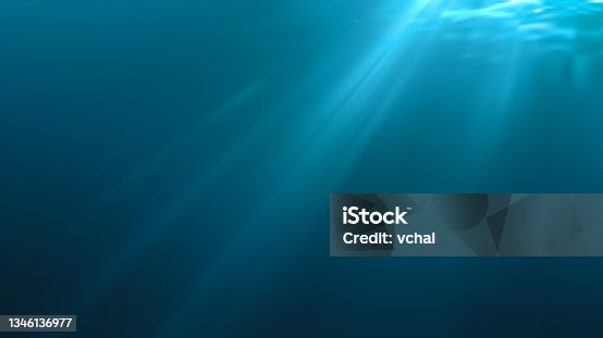 istock Light of sun rays under water. Undersea background. Vector illustration. 1346136977
