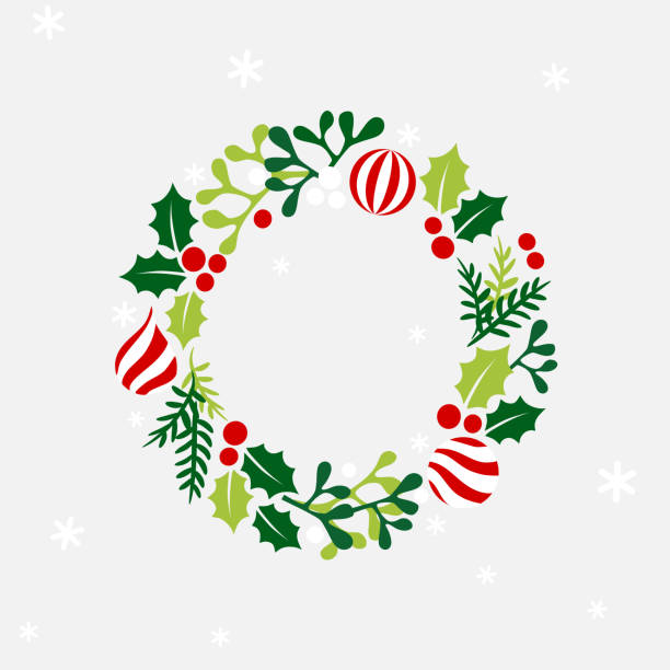 bildbanksillustrationer, clip art samt tecknat material och ikoner med christmas wreath with leaves - colorful - jul