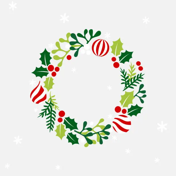 Vector illustration of Christmas wreath with leaves - colorful