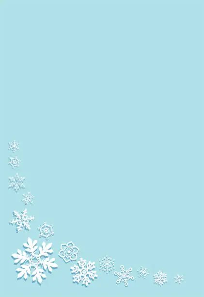 Vector illustration of A light blue message card studded with snowflakes. Vertical type.