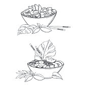 istock Poke bowls. Vector illustration. 1346140945