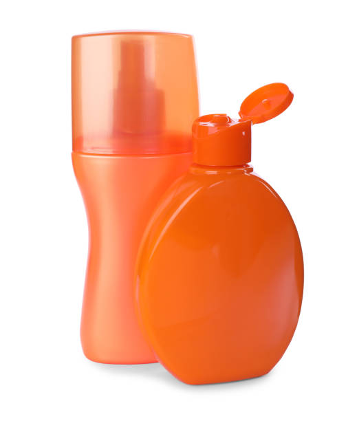 istock Bottles with sun protection products isolated on white 1346141147