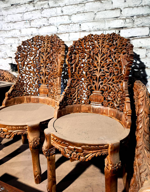 istock Wood carved chair. 1346142981