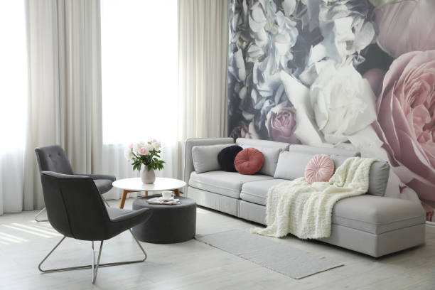 istock Modern living room interior with comfortable sofa and armchairs 1346143704
