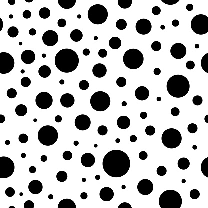 Polka dot pattern. Seamless pattern with black circle on white background. Abstract texture for print. Irregular big and small spot. Fashion geometric illustration with halftone. Vector.